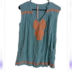 Uncle Frank Aqua Blouse with Coral Details Sz S